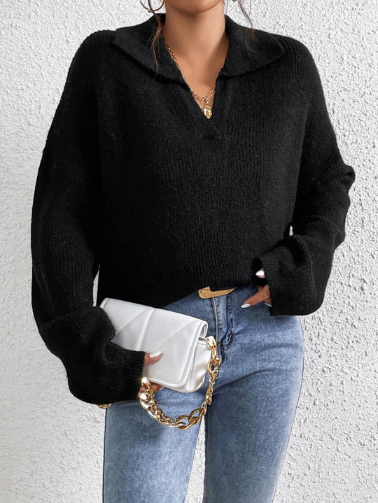 Damen Pullover mit Magnetverschluss und modischem Rippenstrick EB