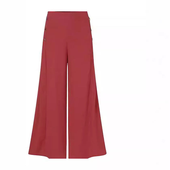 Damen Weite Palazzo-Hose mit Knopfdetails EB