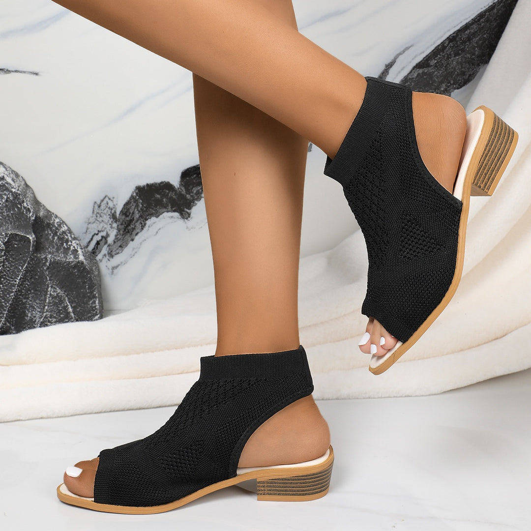 Damen offene Riemchen-Pantoletten mit atmungsaktivem Strickdesign EB