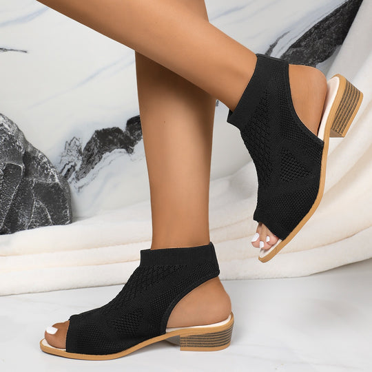 Damen offene Riemchen-Pantoletten mit atmungsaktivem Strickdesign EB