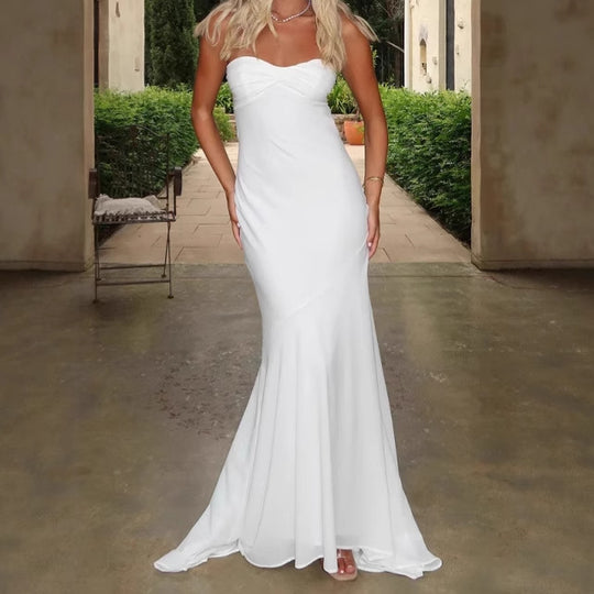 Damen Elegantes Langarm-Maxikleid mit schulterfreiem Design und fließendem Stoff EB