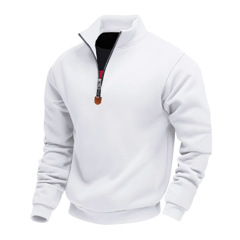Herren sportlicher Pullover mit halbem Reißverschluss und modischem Stehkragen EB