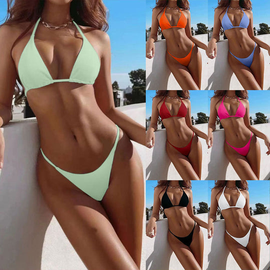 Damen Triangel-Bikini mit anpassbaren Bindebändern und modischem Ripp-Design EB