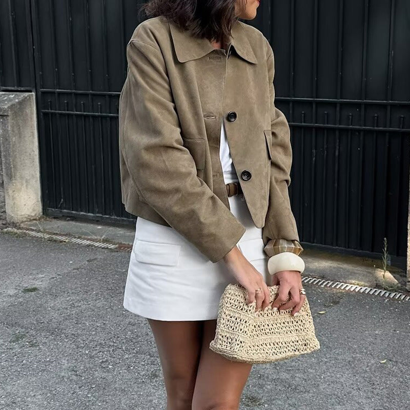 Damen modische und hochqualitative Übergangsjacke mit großen aufgesetzten Taschen EB