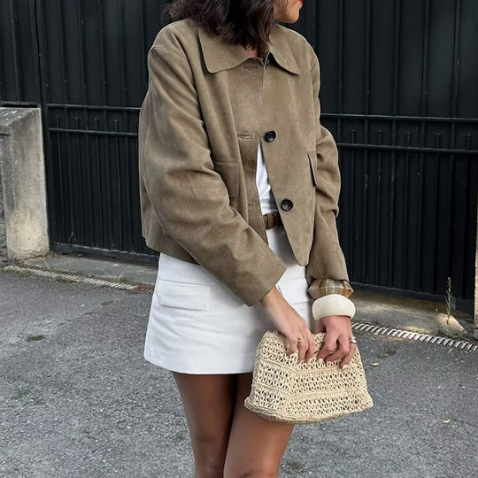 Damen modische und hochqualitative Übergangsjacke mit großen aufgesetzten Taschen EB