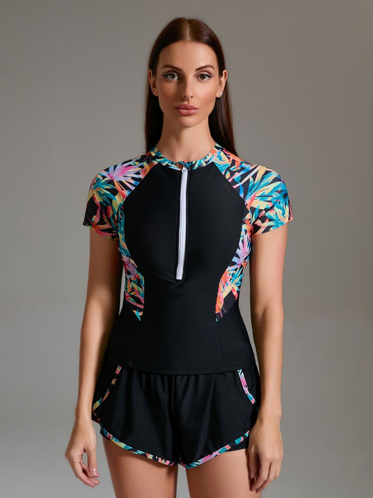 Damen Sportlicher Schwimmanzug mit innovativem Reißverschluss und stylischen kurzen Hosen EB