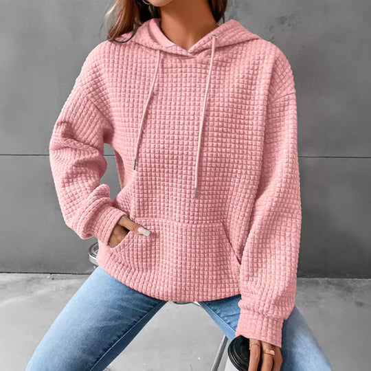 Damen stylischer Hoodie mit strukturiertem Material und Kängurutasche EB