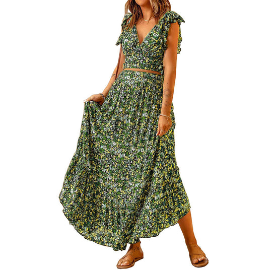 Damen Maxikleid mit floralem Design und zarten Rüschendetails EB