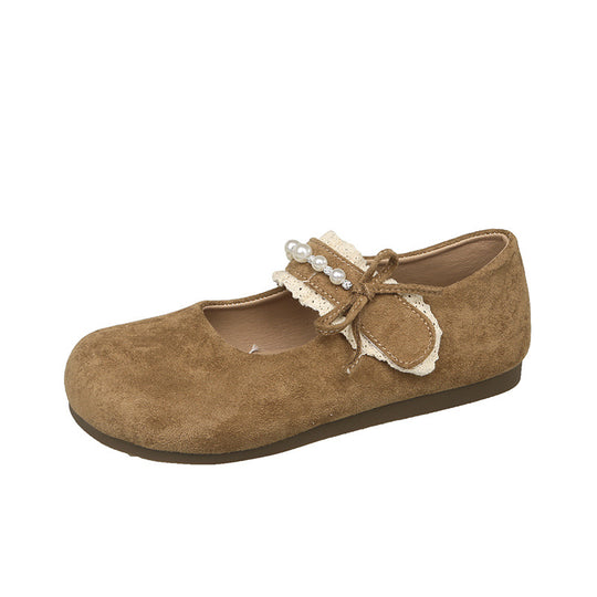 Damen Ballerina mit elegantem Schleifenverzierung und hochwertiger Plüschoberfläche EB