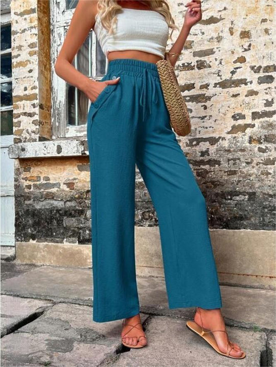 Damen Elegante Freizeit-Hosen mit elastischem Bund und seitlichen Taschen EB