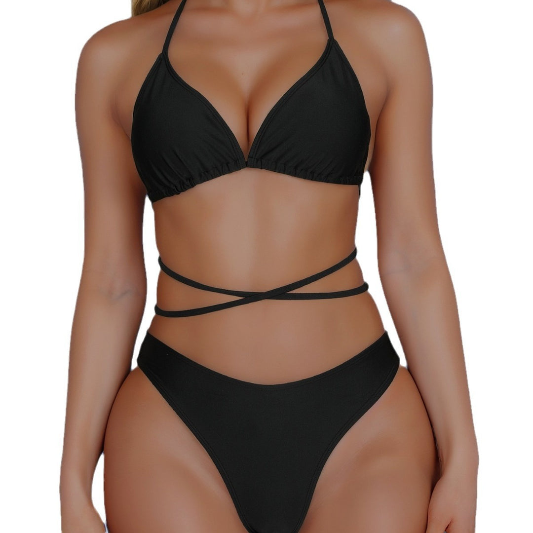Damen Triangel-Bikini-Set mit hohem Beinausschnitt und stylishen Kordeln EB