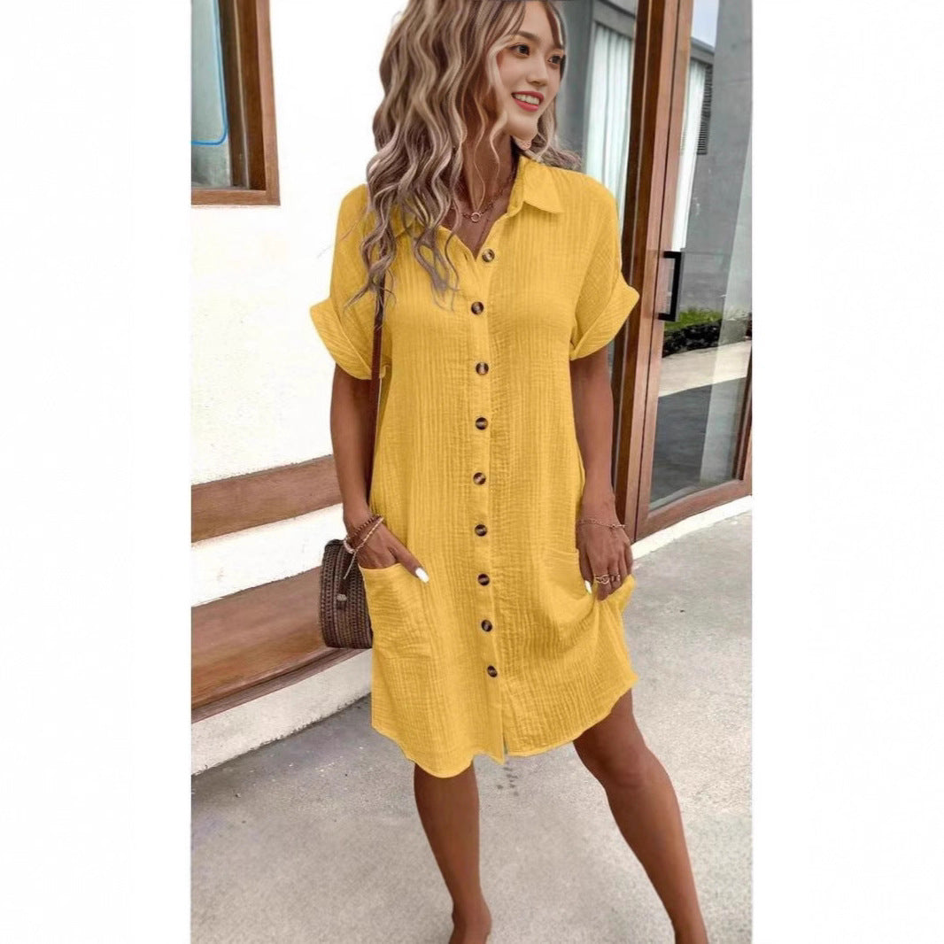 Damen lässiges Hemdblusenkleid mit Knopfdetails und Taschen EB