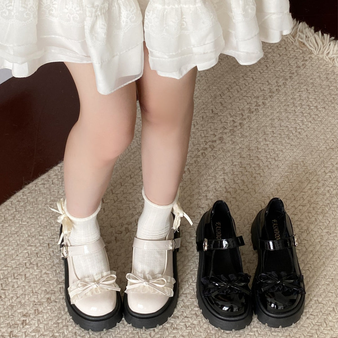 Damen Chunky Ballerinas mit dekorativem Schleifen-Detail und verstellbarem Riemen EB