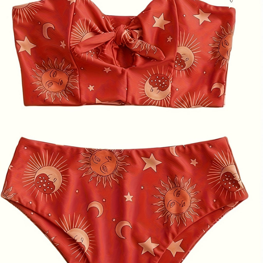 Damen Bikiniset mit strukturiertem Oberteil und hoch geschnittenem Hosenrock EB
