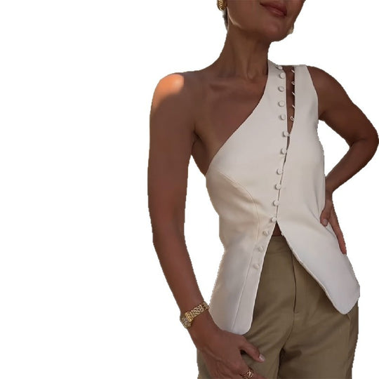 Damen Ein-Schulter Bluse mit Knopfleiste EB