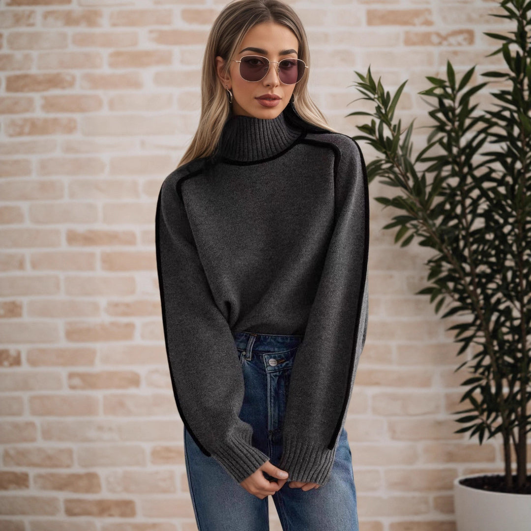 Damen Pullover mit hohem Kragen und Volumenärmeln EB