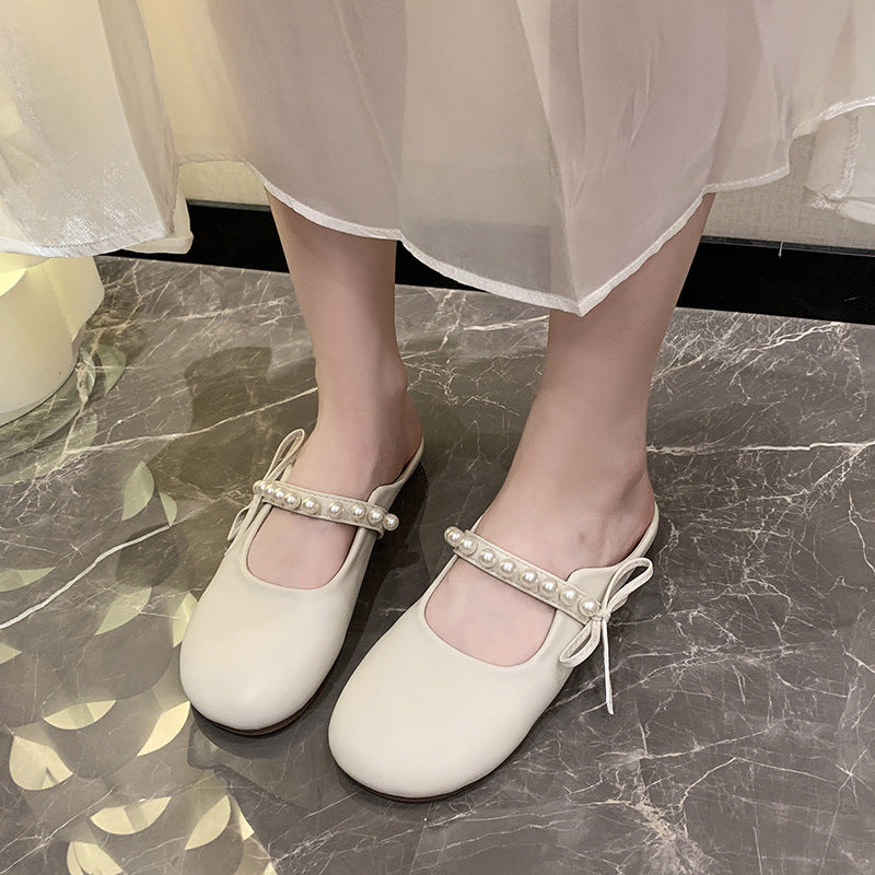 Damen praktische Ballerina-Schuhe mit Perlenverzierung EB