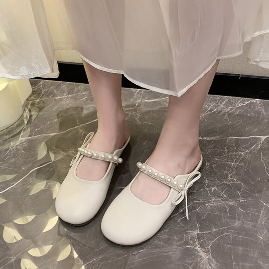 Damen praktische Ballerina-Schuhe mit Perlenverzierung EB