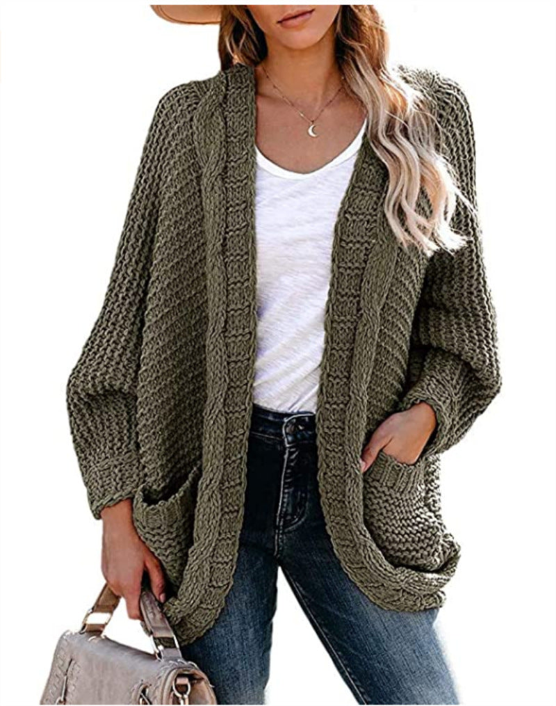 Damen Grobstrickjacke mit lässigen Konturen und großen Taschen EB