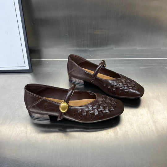 Damen Ballerinas mit modischem Flechtmuster und dekorativem Riemen EB