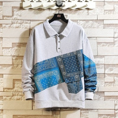 Herren stylisches Polo-Pullover mit Paisley-Design und klassischem Kragen EB