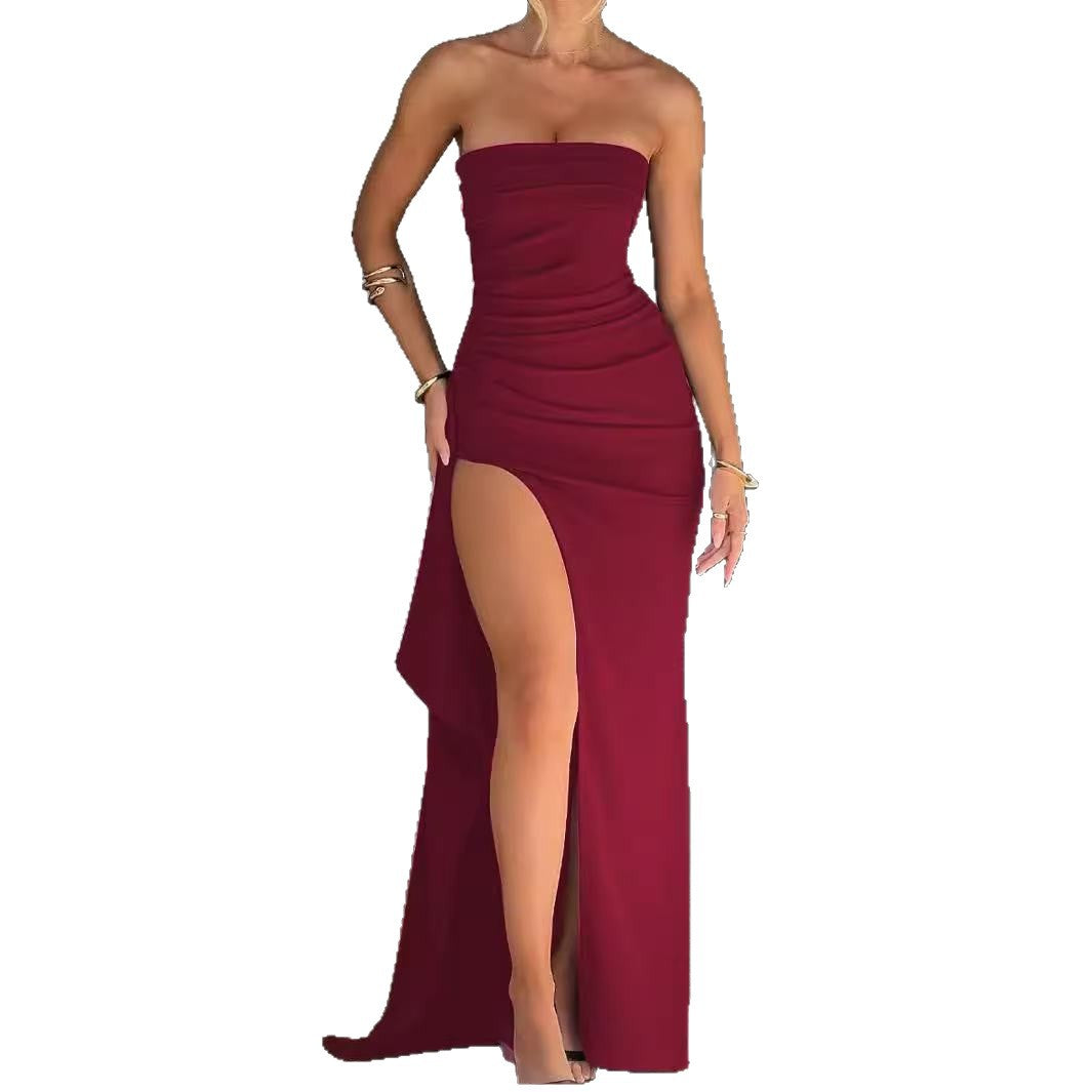 Damen Elegantes Off-Shoulder Abendkleid mit hohem Schlitz und tailliertem Schnitt EB