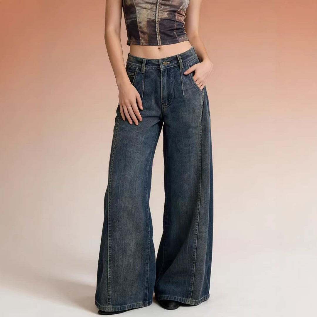 Damen weite Denim-Jeans mit hohem Bund und klassischem Schnitt EB