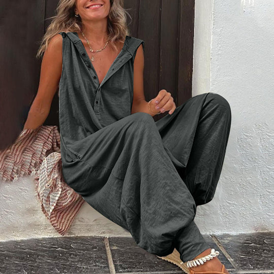 Damen Lässiger Jumpsuit mit Knopfverschluss und praktischen Seitentaschen EB