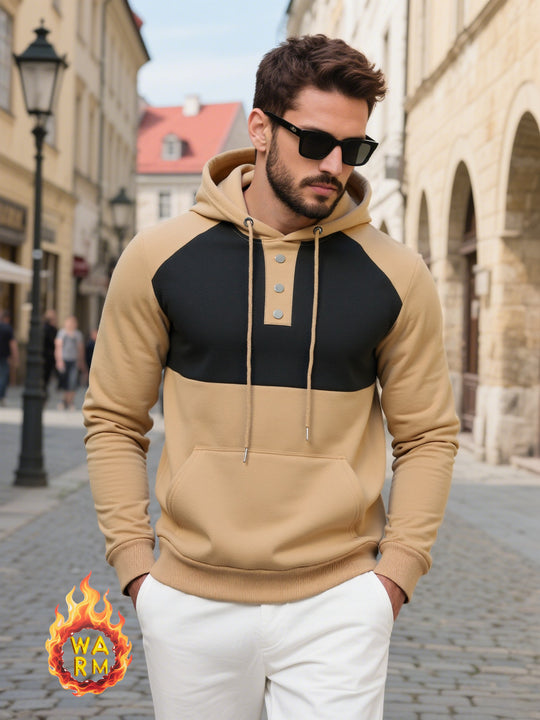 Herren modischer Kapuzenpullover mit strukturiertem Gewebe und praktischen Knopfdetails EB