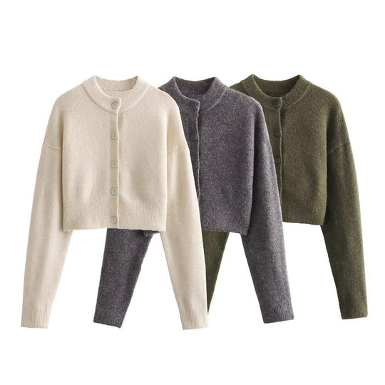 Damen cropped Strickjacke mit modernen Knöpfen EB
