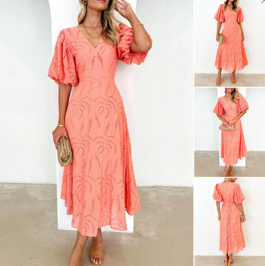 Damen Kleid mit angesetzten Puffärmeln und luftiger Schnittführung Heidi-Mode