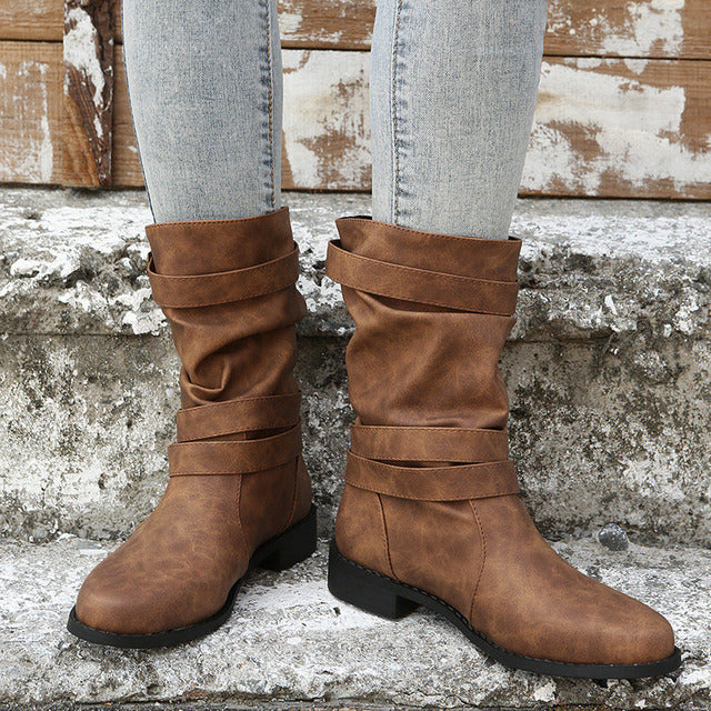 Vintage Schnalle Mid-Calf Stiefel EB