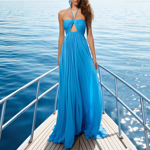 Damen Maxi-Party-Kleid mit schickem Halterneck und verführerischem Cut-Out EB