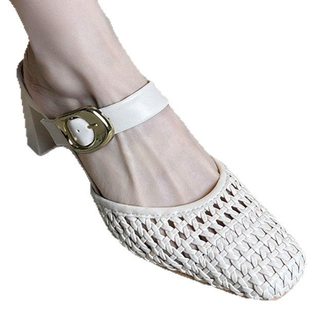 Damen modische Slingback-Pumps mit geflochtenem Design und modischem Schnallenverschluss EB
