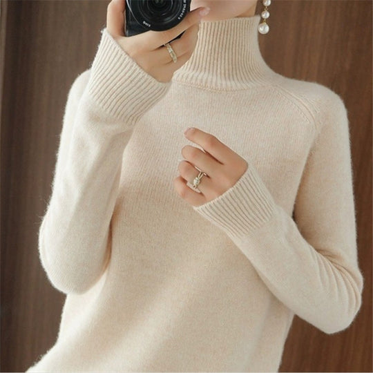 Damen weicher Rollkragenpullover aus feiner Merinowolle EB