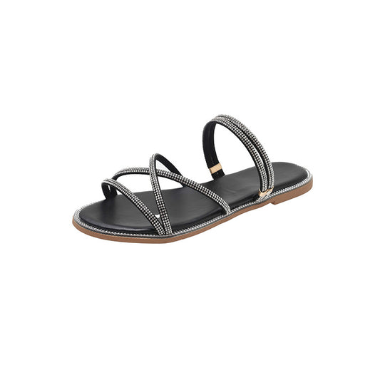 Damen Glamouröse Slide-Sandalen mit funkelnden Riemen und komfortablem Fußbett EB
