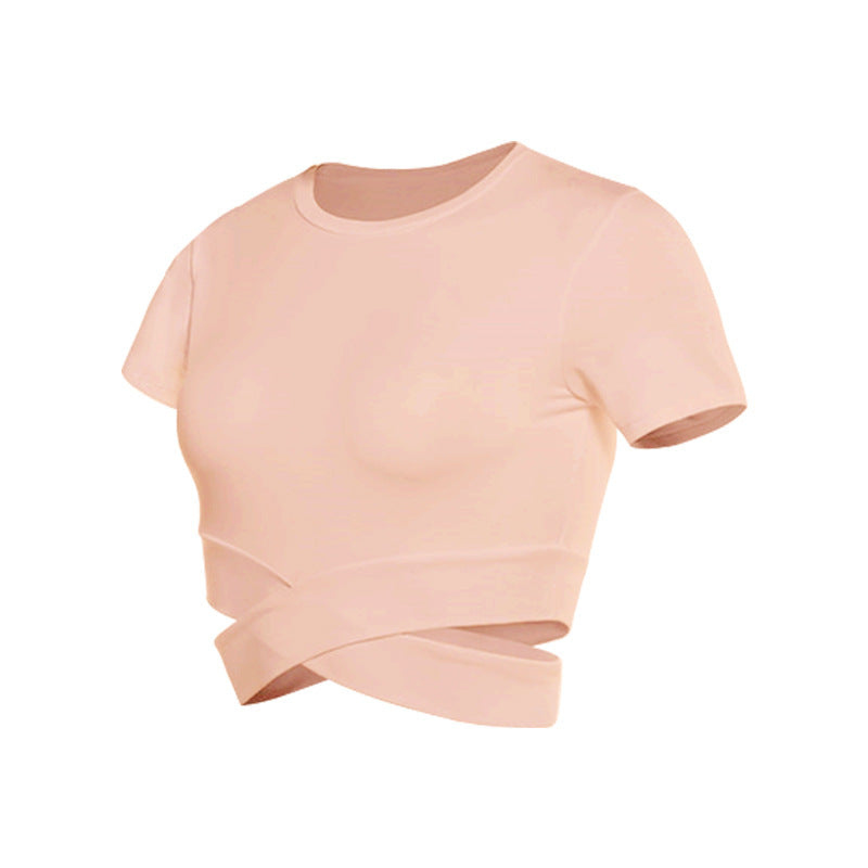 Damen kurzärmliges Trainings-Crop-Top mit innovativer Wickeloptik EB
