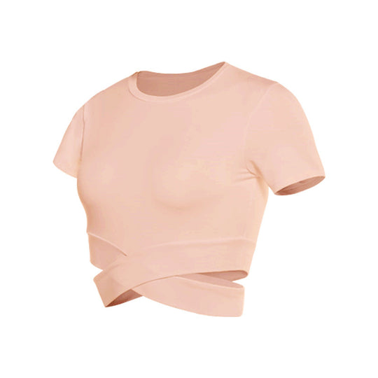 Damen kurzärmliges Trainings-Crop-Top mit innovativer Wickeloptik EB