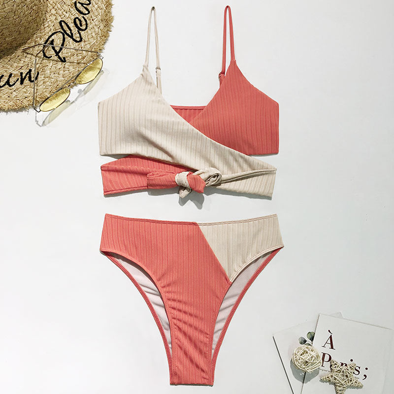 Damen Rippmuster Bikini-Set mit verstellbaren Trägern EB