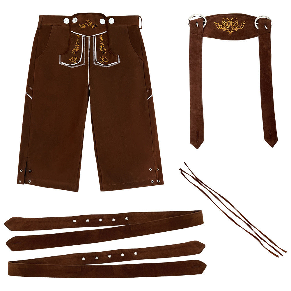 Herren nan knielange Wildlederimitat Lederhose mit detaillierter Stickerei EB