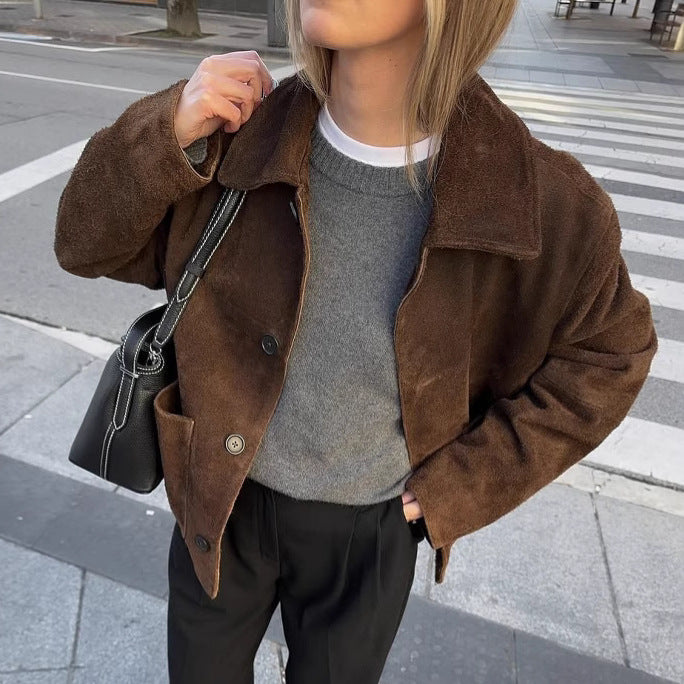 Damen Oversized Teddyjacke mit Knopfverschluss und großen Taschen EB