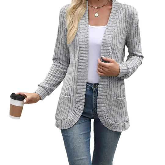 Damen Strickjacke mit offenen Front und praktischen Taschen EB