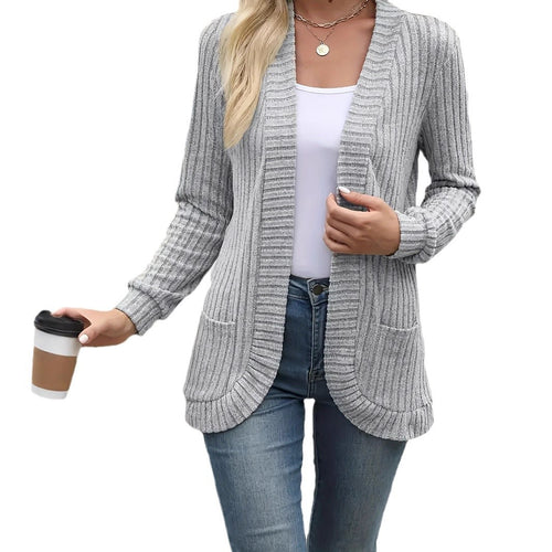 Damen Strickjacke mit offenen Front und praktischen Taschen EB