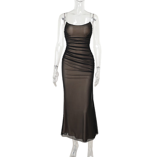 Damen figurbetontes Maxikleid mit elegantem Rüschendesign EB