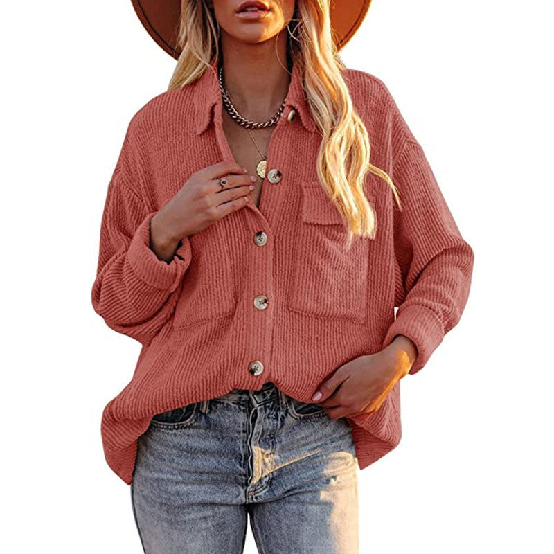 Damen Lässige Strickjacke mit Knopfleiste und Taschen EB