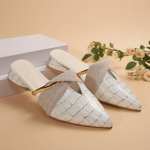 Damen Elegante und stilvolle Mules mit metallic Akzent EB