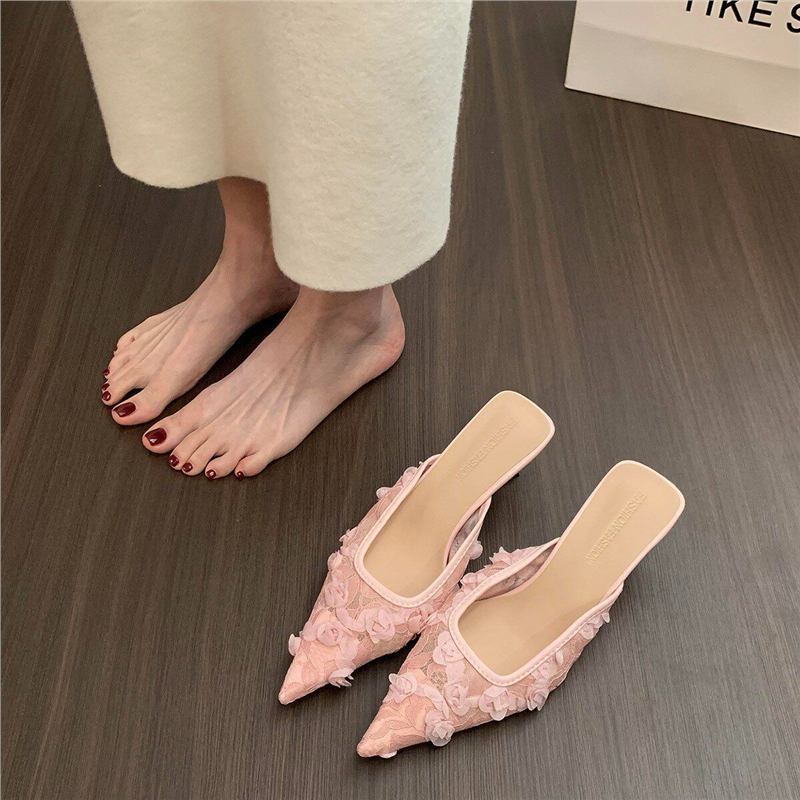 Damen spitze Slingback Mules mit floralen Applikationen EB