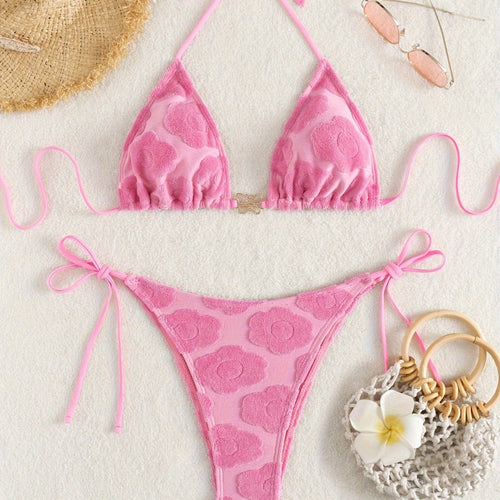 Damen Bikini-Set mit raffiniertem Blumenmuster und verstellbaren Trägern EB