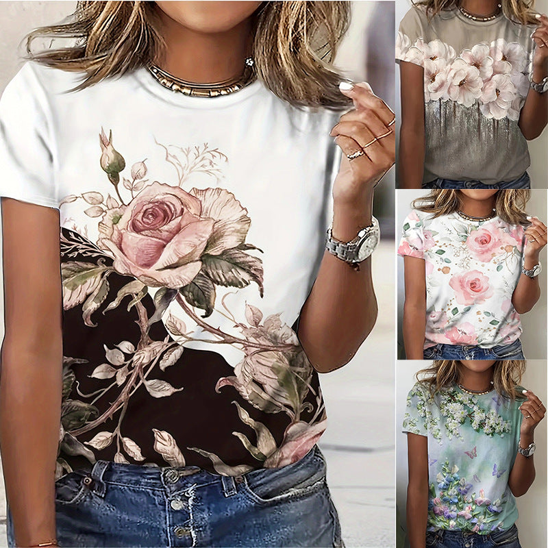 Damen T-Shirt mit floralem Design und modernem Schnitt EB
