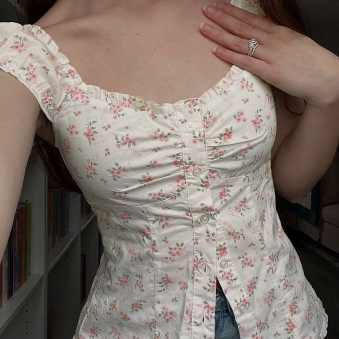 Damen Blusenshirt mit floralem Design und Rüschendetails EB